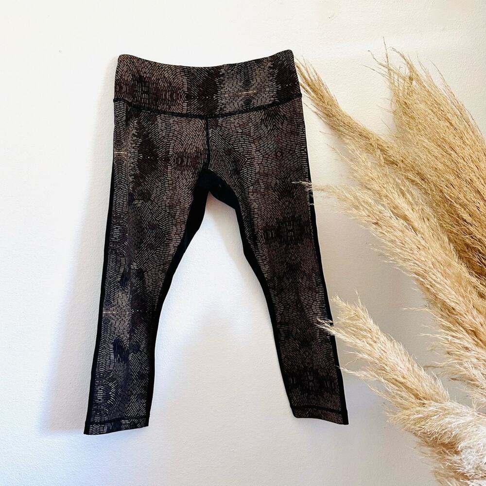 LULULEMON Wunder Under Crop II Golden Goddess Bead Envy Black Low Rise Legging 6